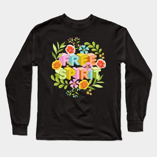 Free Spirit / Floral Art Long Sleeve T-Shirt by Designoholic